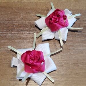 NWT Handcrafted Ribbon Rose Hair Clippies
